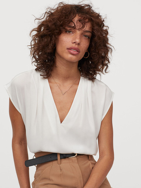 

H&M Women White V-Neck Blouse