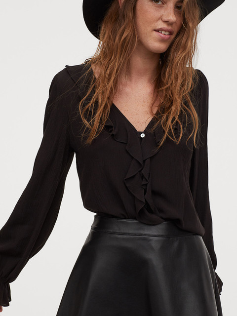 

H&M Women Black Flounced V-Neck Blouse