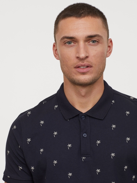 

H&M Men Navy Blue Polo shirt Slim Fit
