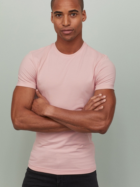 

H&M Men Pink Round-neck T-shirt Muscle Fit