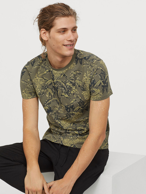 

H&M Men Green Patterned T-shirt Muscle Fit