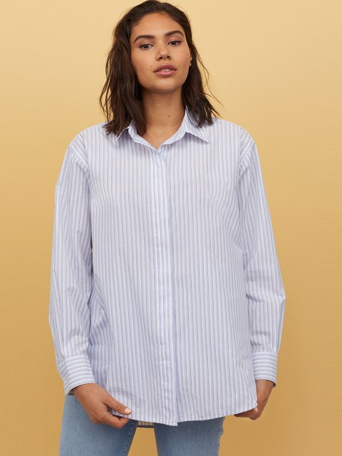 

H&M Women Blue Oversized Cotton Shirt