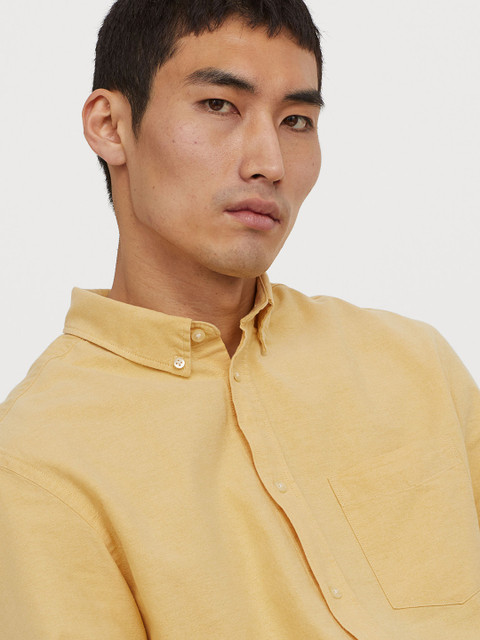 

H&M Men Yellow Oxford Shirt Regular Fit