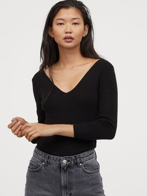 

H&M Women Black Fine-Knit Jumper