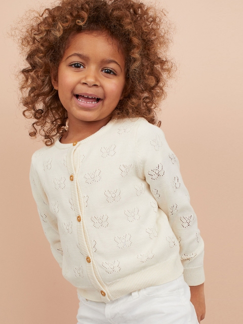 

H&M Girls White Pointelle-Knit Cardigan