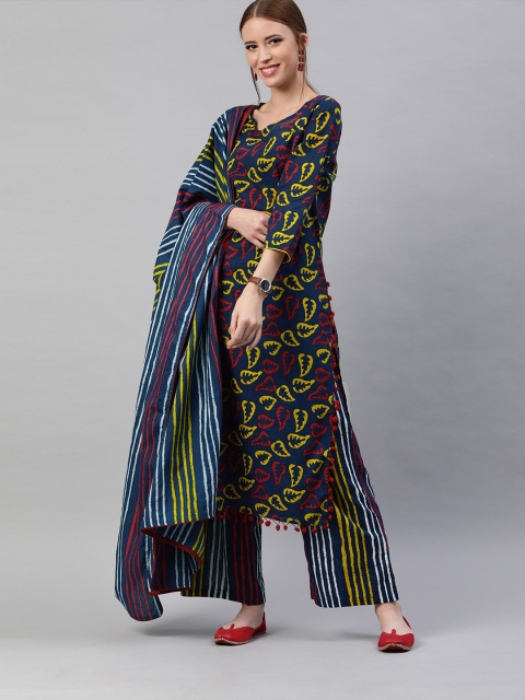 

AKS Women Blue & Red Printed Kurta with Palazzos & Dupatta