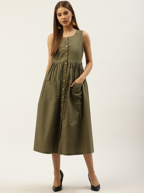 

An Episode Women Olive Green Solid A-Line Dress