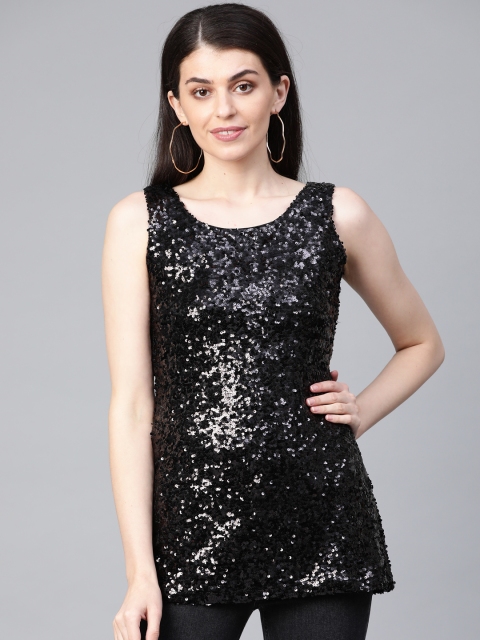 

VARUSHKA Women Black Sequinned Fitted Top