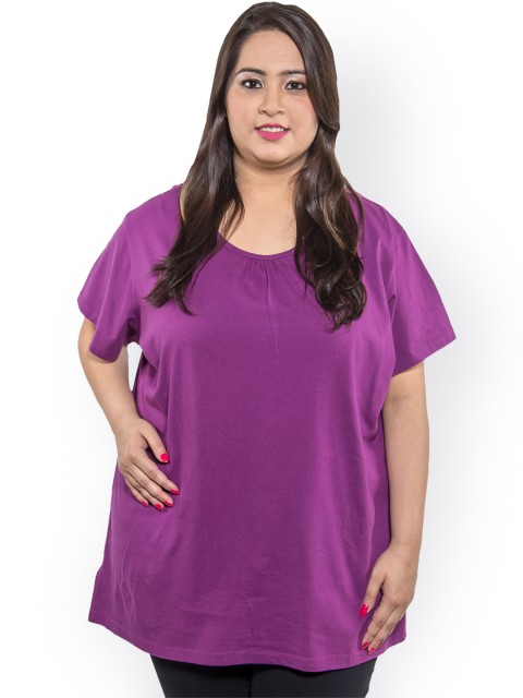 

plusS Women Purple Round Neck T-shirt