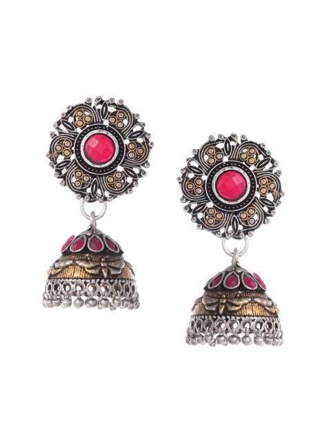 

Silvermerc Designs Copper-Toned & Silver-Plated Dome Shaped Jhumkas