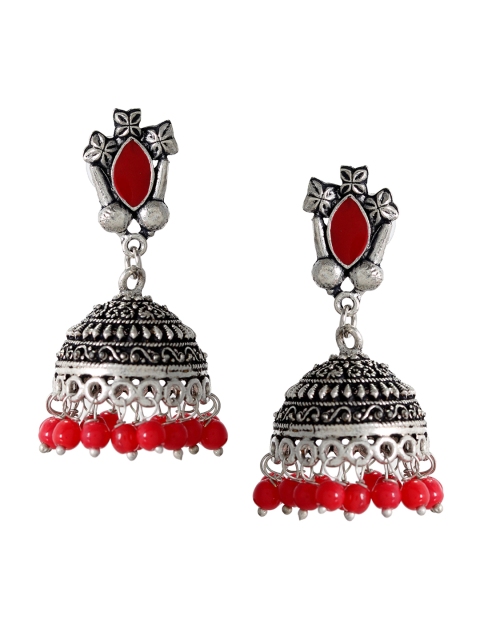 

Silvermerc Designs Pink & Silver-Plated Handcrafted Dome Shaped Jhumkas