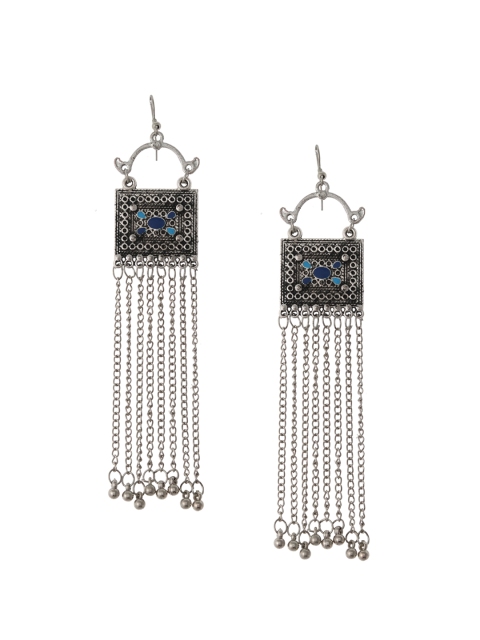 

Silvermerc Designs Silver-Plated & Blue Geometric Drop Earrings