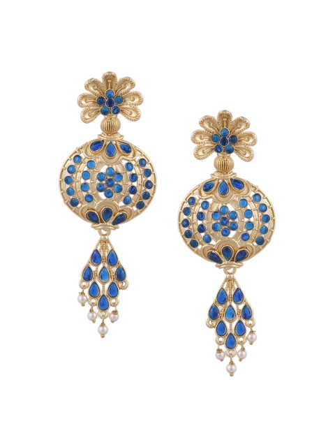 

Silvermerc Designs Blue Handcrafted Gold Plated Circular Drop Earrings