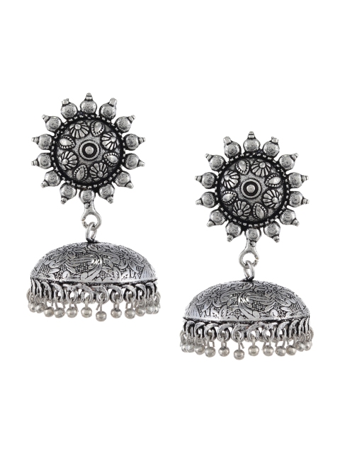 

Silvermerc Designs Handcrafted Silver Plated Feather Shaped Jhumkas
