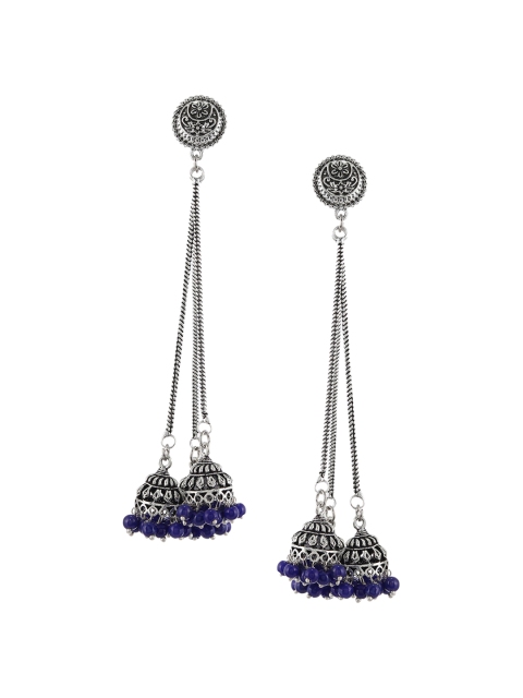 

Silvermerc Designs Blue & Silver-Plated Contemporary Drop Earrings