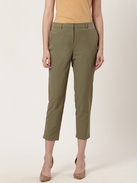 

DOROTHY PERKINS Women Olive Green Regular Fit Solid Cropped Regular Trousers