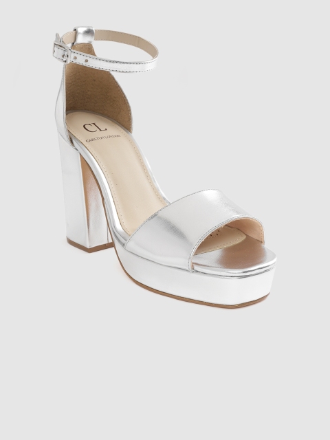 

Carlton London Women Silver-Toned Solid Block Heels