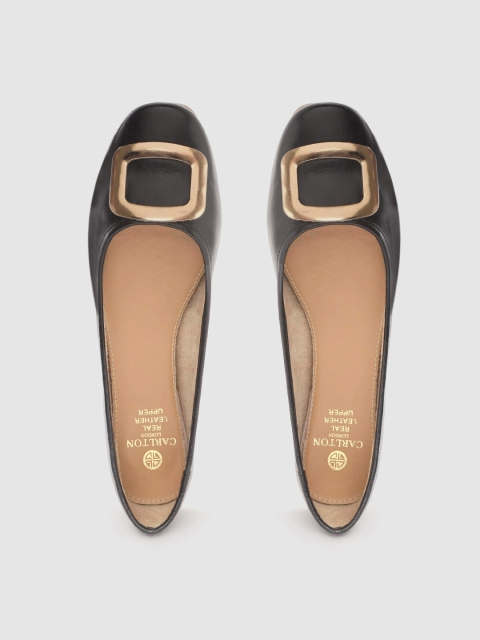 

Carlton London Women Black Solid Leather Ballerinas with Embellished Detail