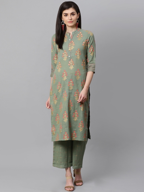 

Kifahari Women Olive Green & Golden Printed Kurta with Palazzos