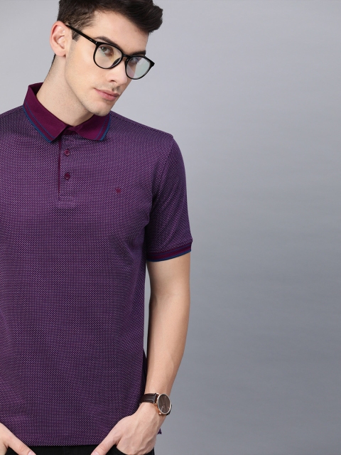 

Louis Philippe Men Purple and White Self Design Polo Collar T-shirt