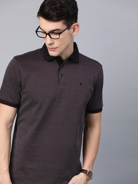

Louis Philippe Men Maroon Self Design Polo Collar T-shirt
