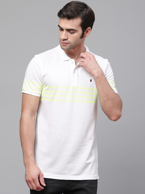 

Louis Philippe Sport Men White Striped Polo Collar T-shirt