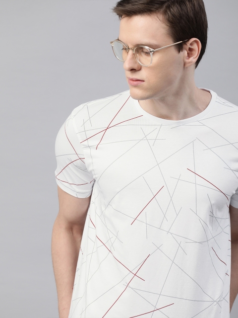 

Louis Philippe Jeans Men White & Grey Slim Fit Printed Round Neck T-shirt