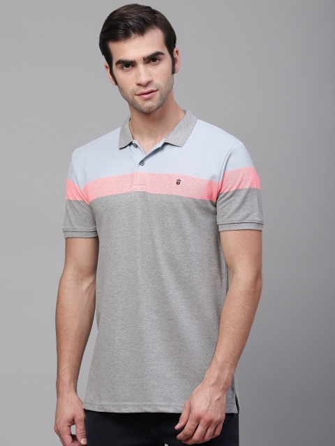 

Louis Philippe Sport Men Grey Melange & Blue Colourblocked Polo Collar T-shirt