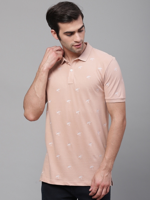 

Louis Philippe Jeans Men Peach-Coloured & White Embroidered Polo Collar T-shirt