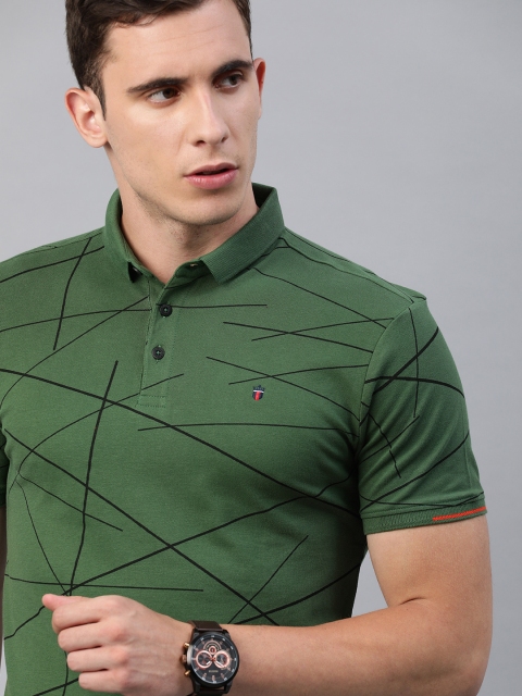 

Louis Philippe Jeans Men Green & Black Slim Fit Printed Polo Collar T-shirt