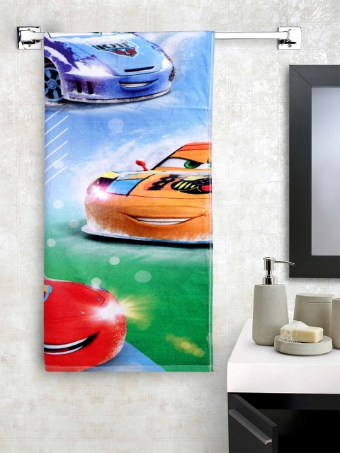 

SPACES Kids Blue & Green Disney Car Printed 380GSM Bath Towel