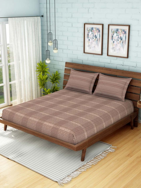 

SPACES Brown Geometric 210 TC Cotton 1 King Bedsheet with 2 Pillow Covers