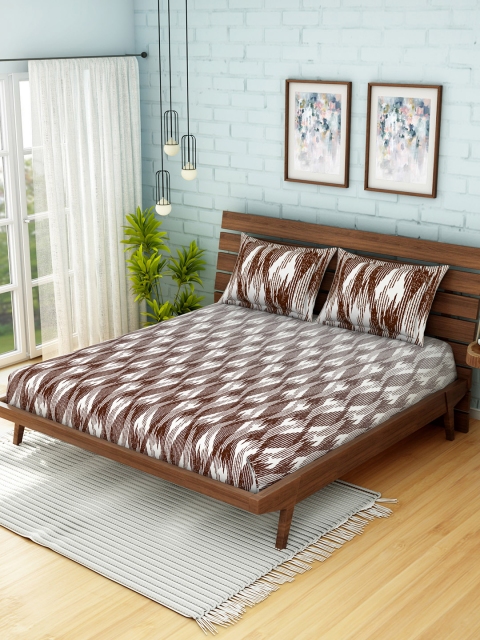 

SPACES Brown & White Geometric 210 TC Cotton 1 King Bedsheet with 2 Pillow Covers