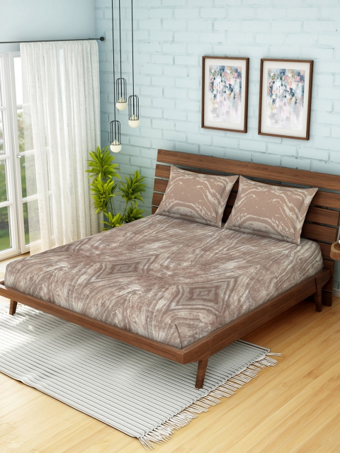 

SPACES Brown Abstract 210 TC Cotton 1 King Bedsheet with 2 Pillow Covers