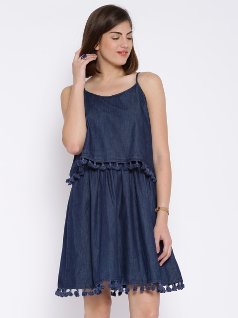 

Tokyo Talkies Navy Denim A-Line Dress, Navy blue