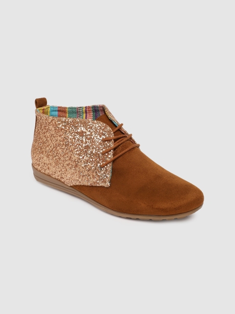 

Catwalk Women Brown & Gold-Toned Embellished Colourblocked Sneakers