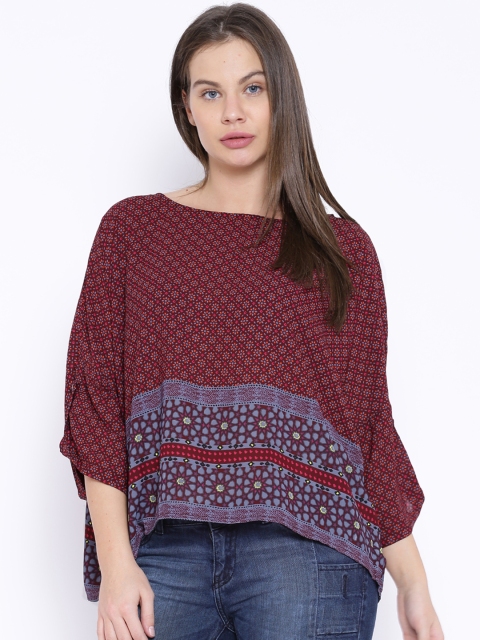 

Tokyo Talkies Maroon Printed Boxy Top