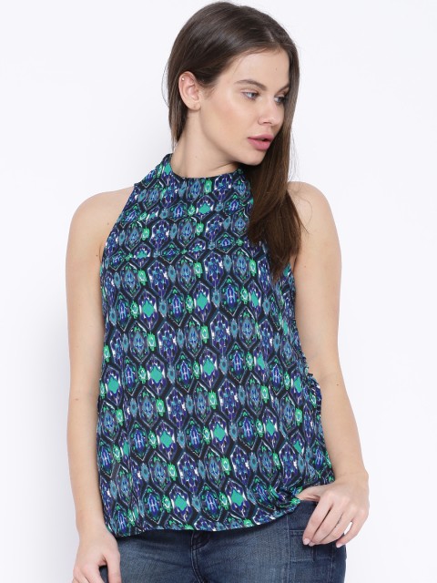 

Tokyo Talkies Blue & Green Printed Top