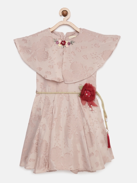 

Tiny Girl Pink Self Design Fit and Flare Dress