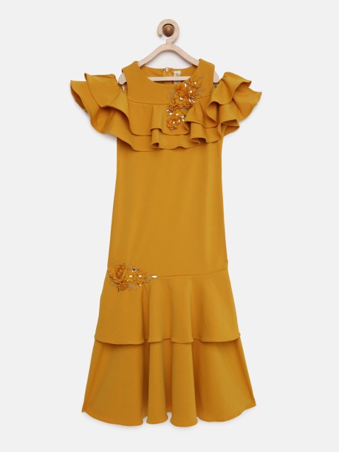 

Tiny Girl Mustard Yellow Solid Fit and Flare Dress