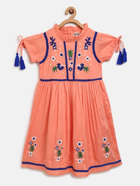 

Bella Moda Girls Peach-Coloured Hand Embroidered Fit & Flare Dress