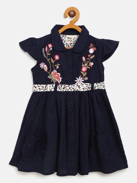 

Bella Moda Girls Navy Blue Floral Embroidered Fit & Flare Dress