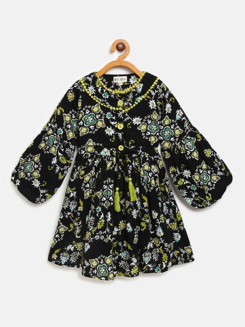 

Bella Moda Girls Black & Yellow Printed Fit & Flare Dress