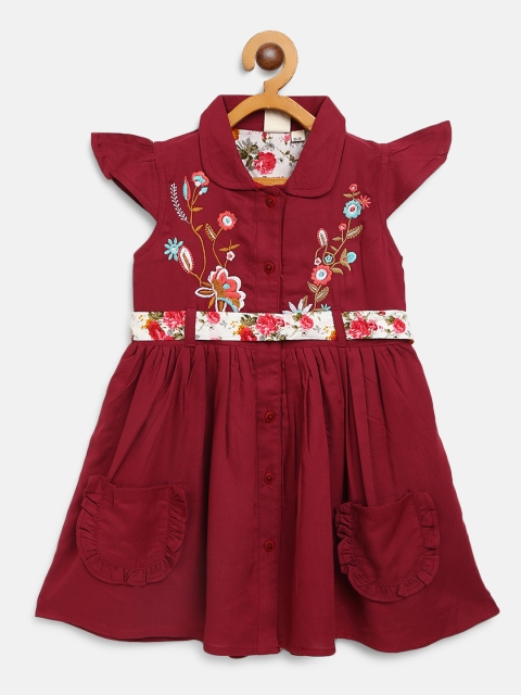 

Bella Moda Girls Maroon Floral Embroidered Fit & Flare Dress