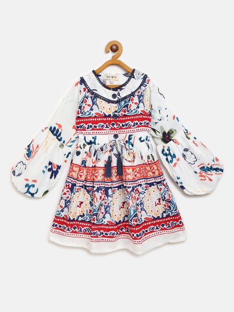 

Bella Moda Girls White & Navy Printed Fit & Flare Dress