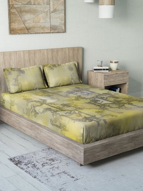 

DDecor Yellow Ethnic Motifs 150 TC Cotton 1 King Bedsheet with 2 Pillow Covers