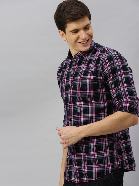 

Mast & Harbour Men Black & Purple Regular Fit Checked Casual Shirt
