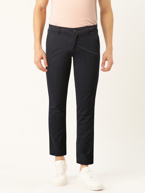 

John Players Men Navy Blue & Grey Skinny Fit Striped Regular Trousers