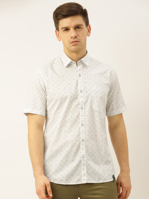 

John Players Men White & Grey Slim Fit Printed Casual Shirt