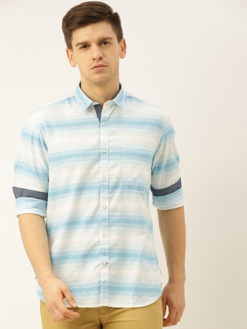 

John Players Men Blue & White Trim Fit Striped Casual Shirt